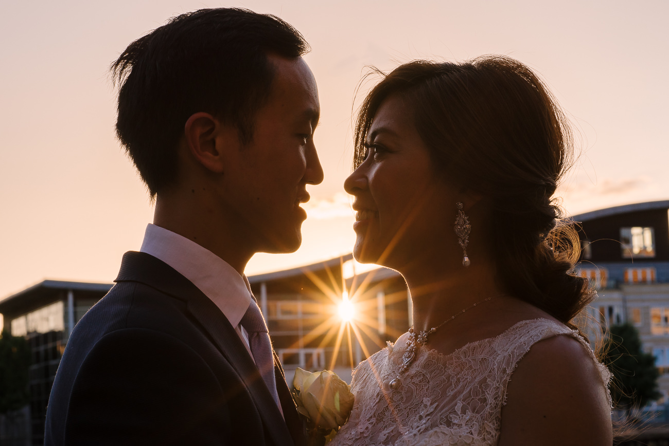 Sunset wedding photography by the Thames 