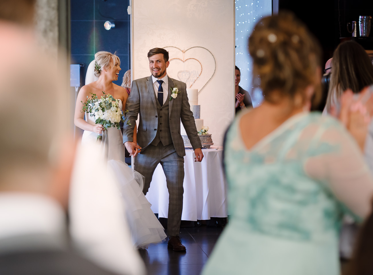 Bride and groom reception entrance at Russets 