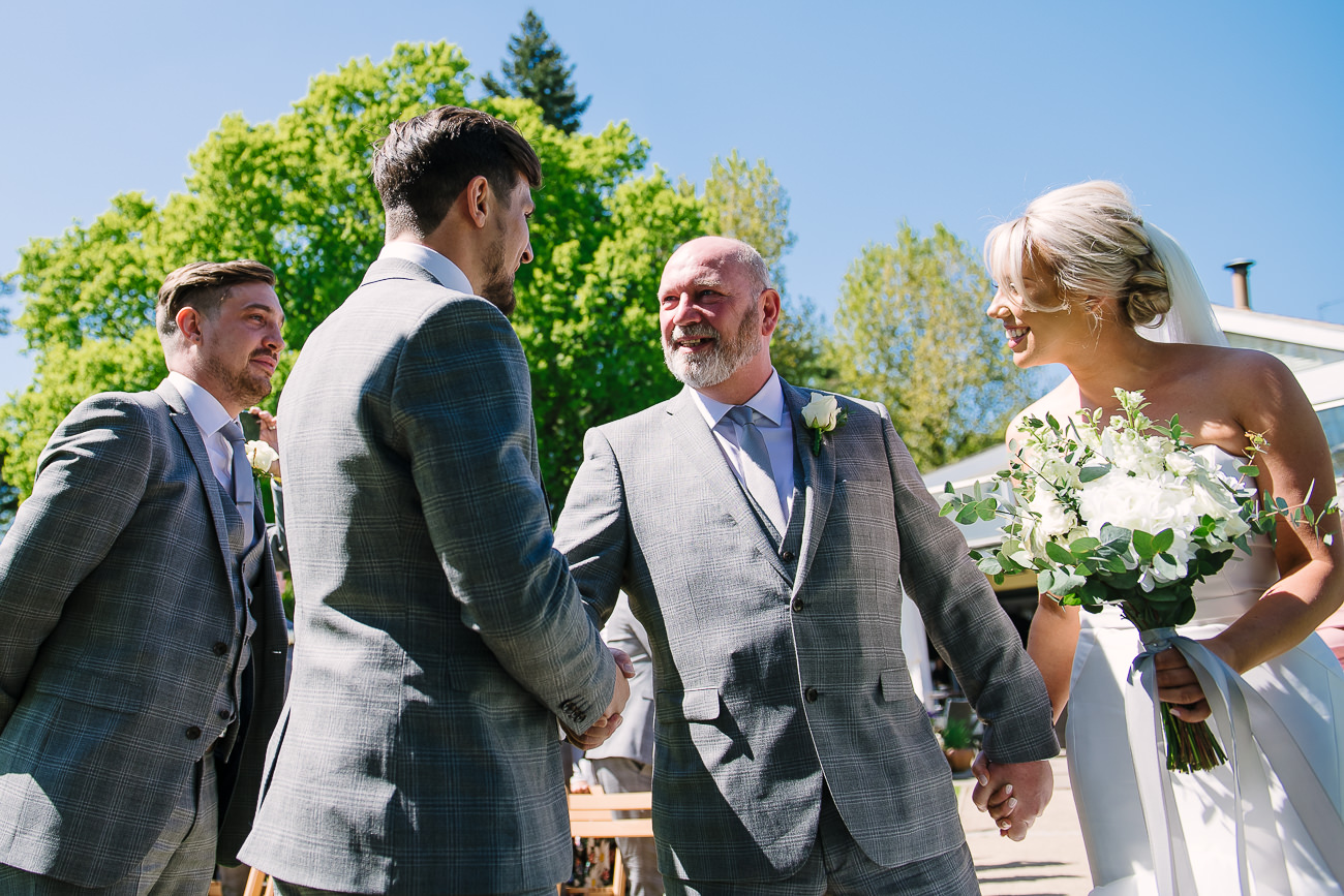 Dad with the bride arriving for ceremony at Russets Country House