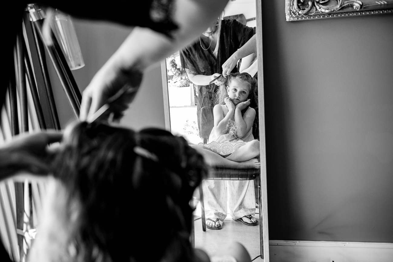 Flower girl getting her hair done at preps 