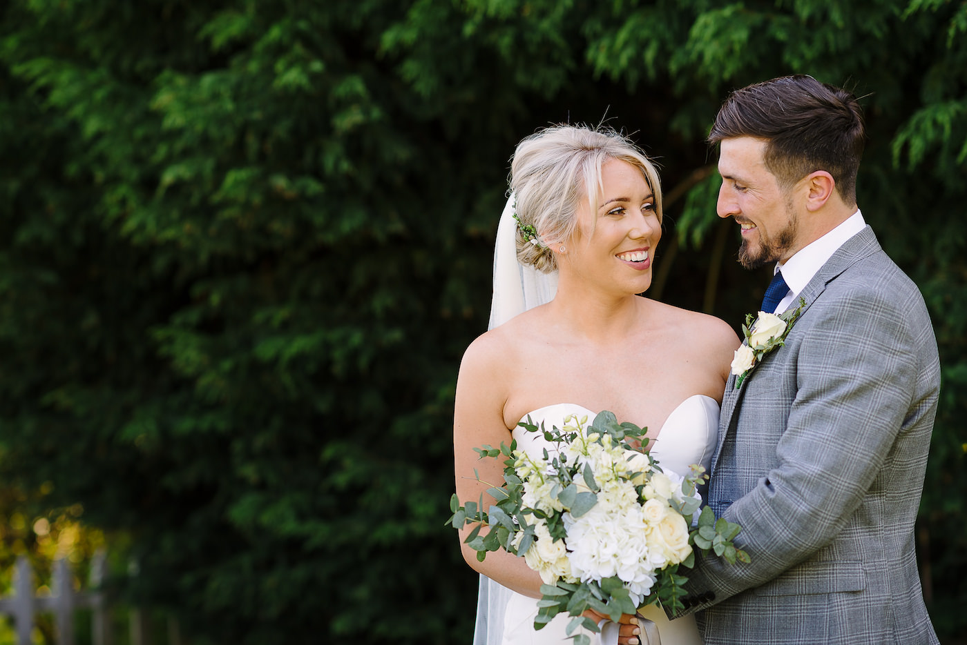 Bride and groom portrait photo in the garden at Russets Country House