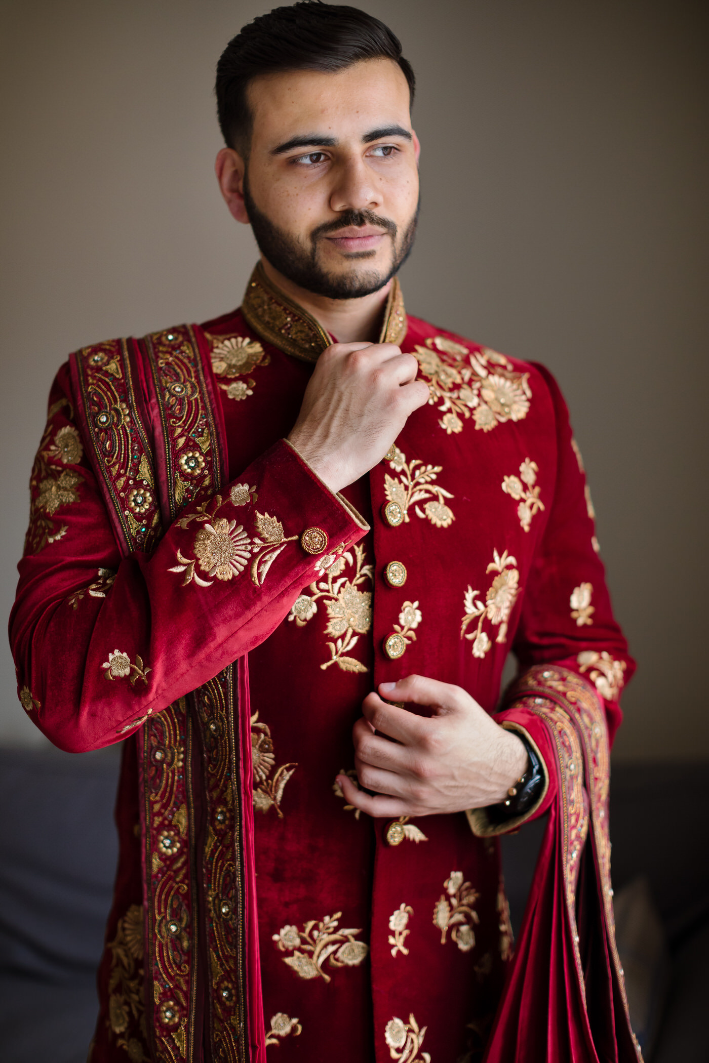 Groom dressed for wedding at Surrey
