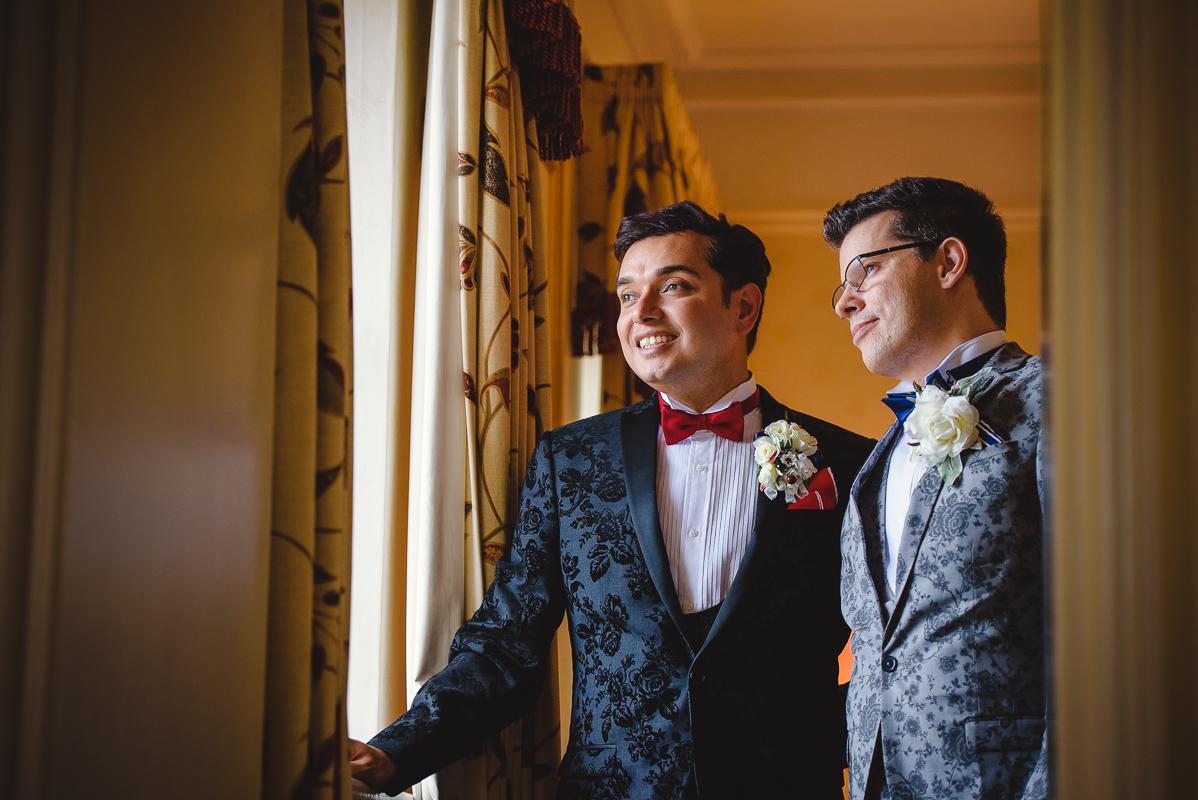 Gay wedding Photographer London at Petersham Hotel