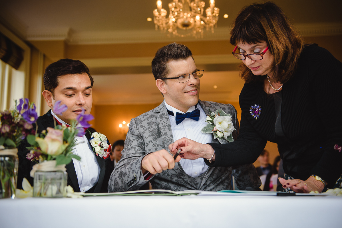 Gay wedding Photographer London at Petersham Hotel