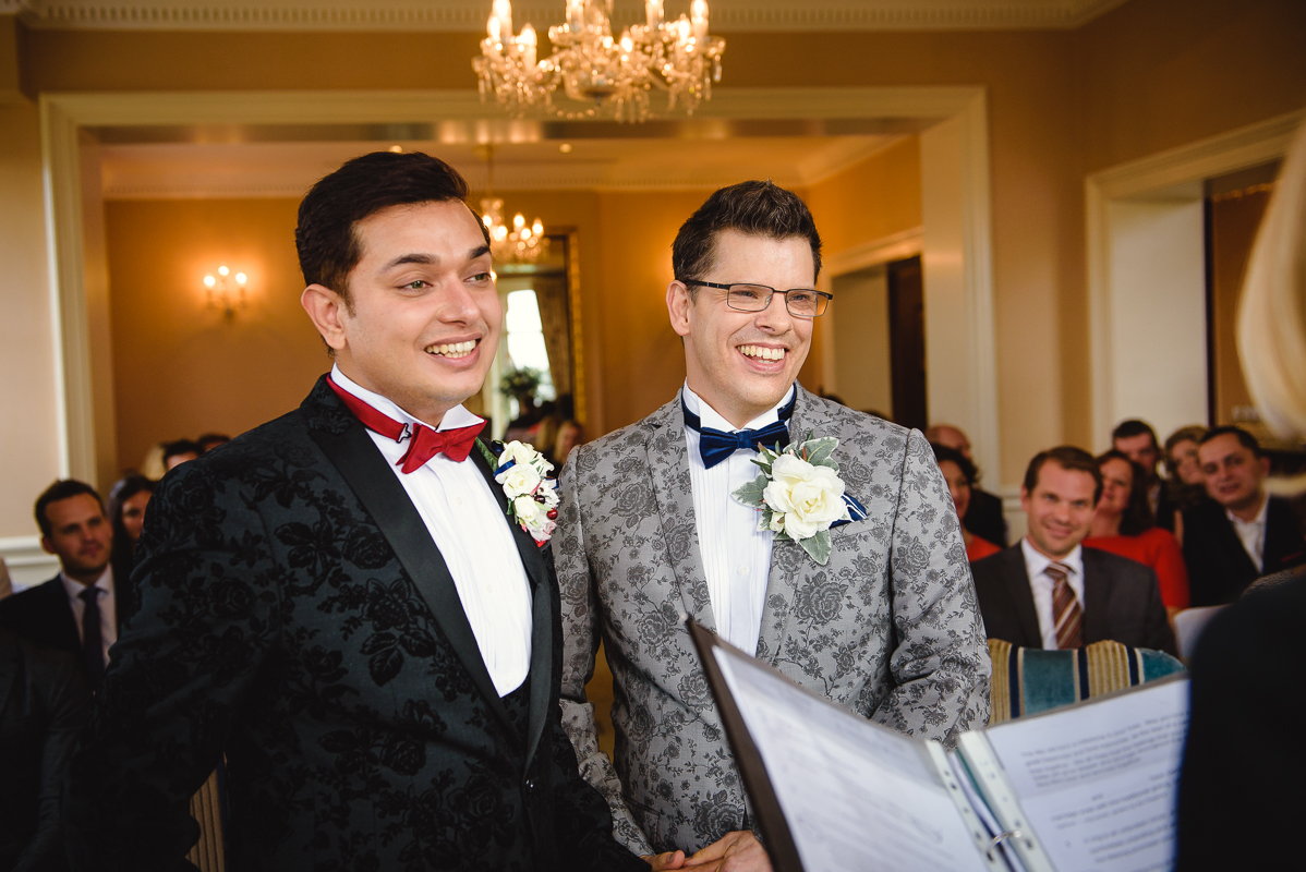 Gay wedding Photographer London at Petersham Hotel