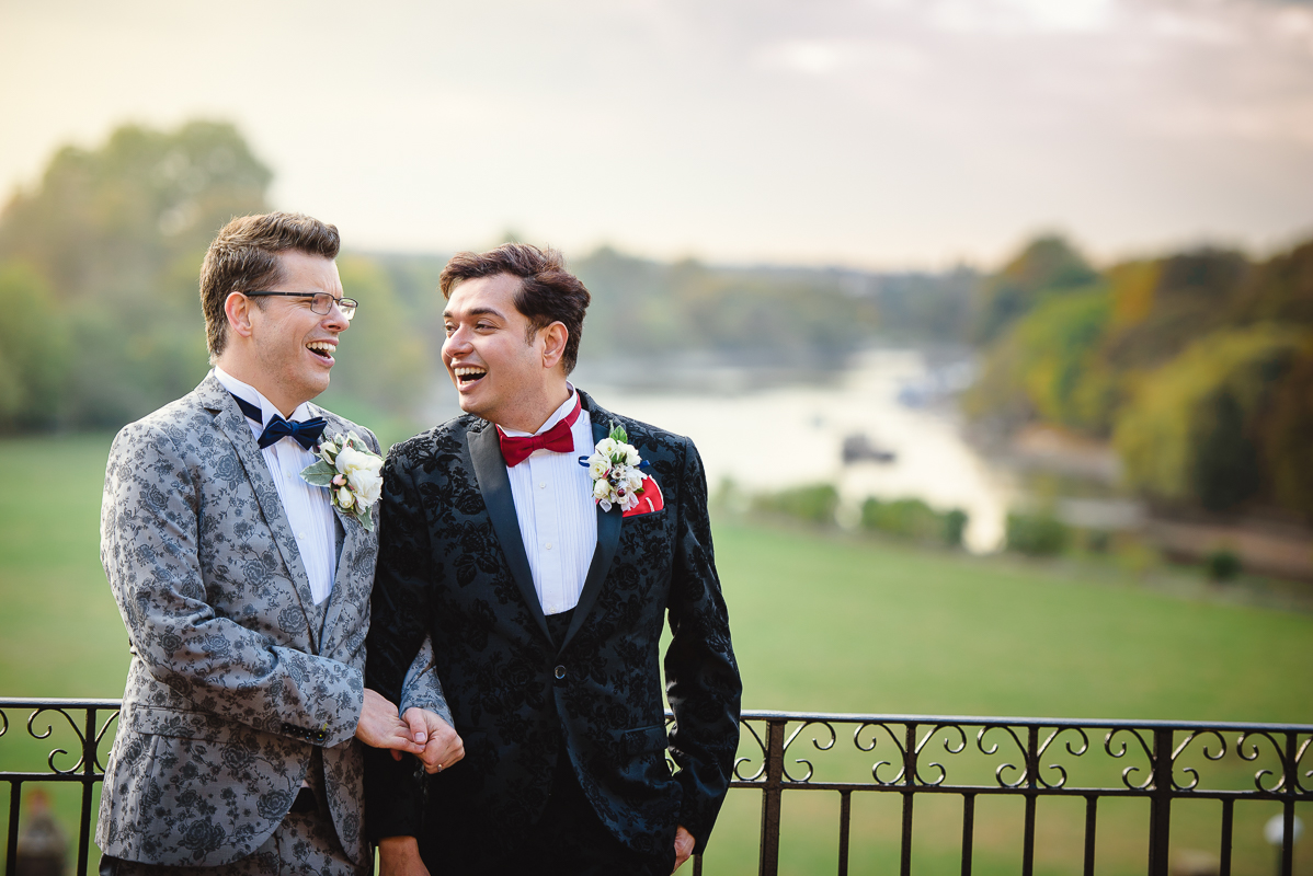 Gay Wedding Couple in London with Thames