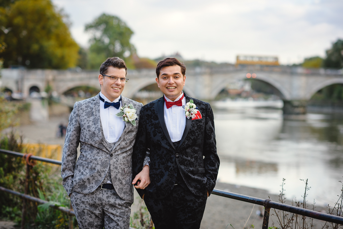 Gay Wedding Couple at Richmond Bridge