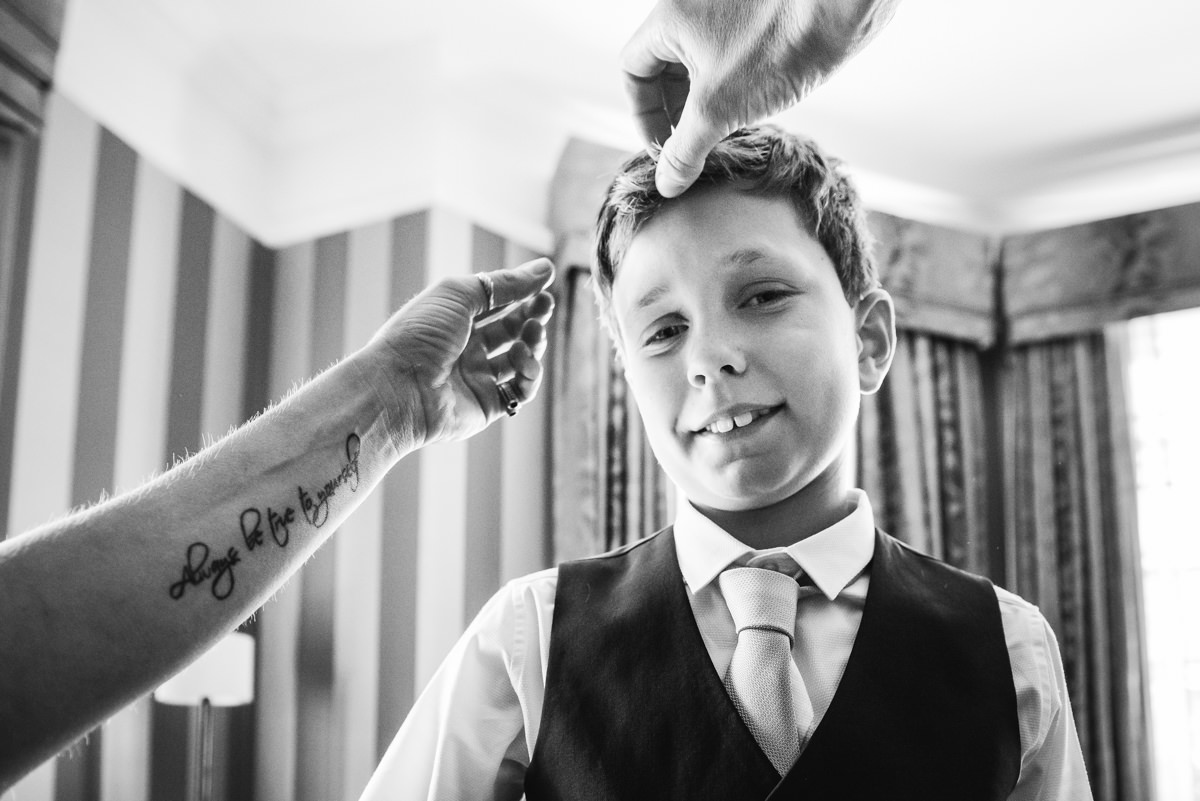 Pageboy getting ready for wedding at Richmond Gate Hotel