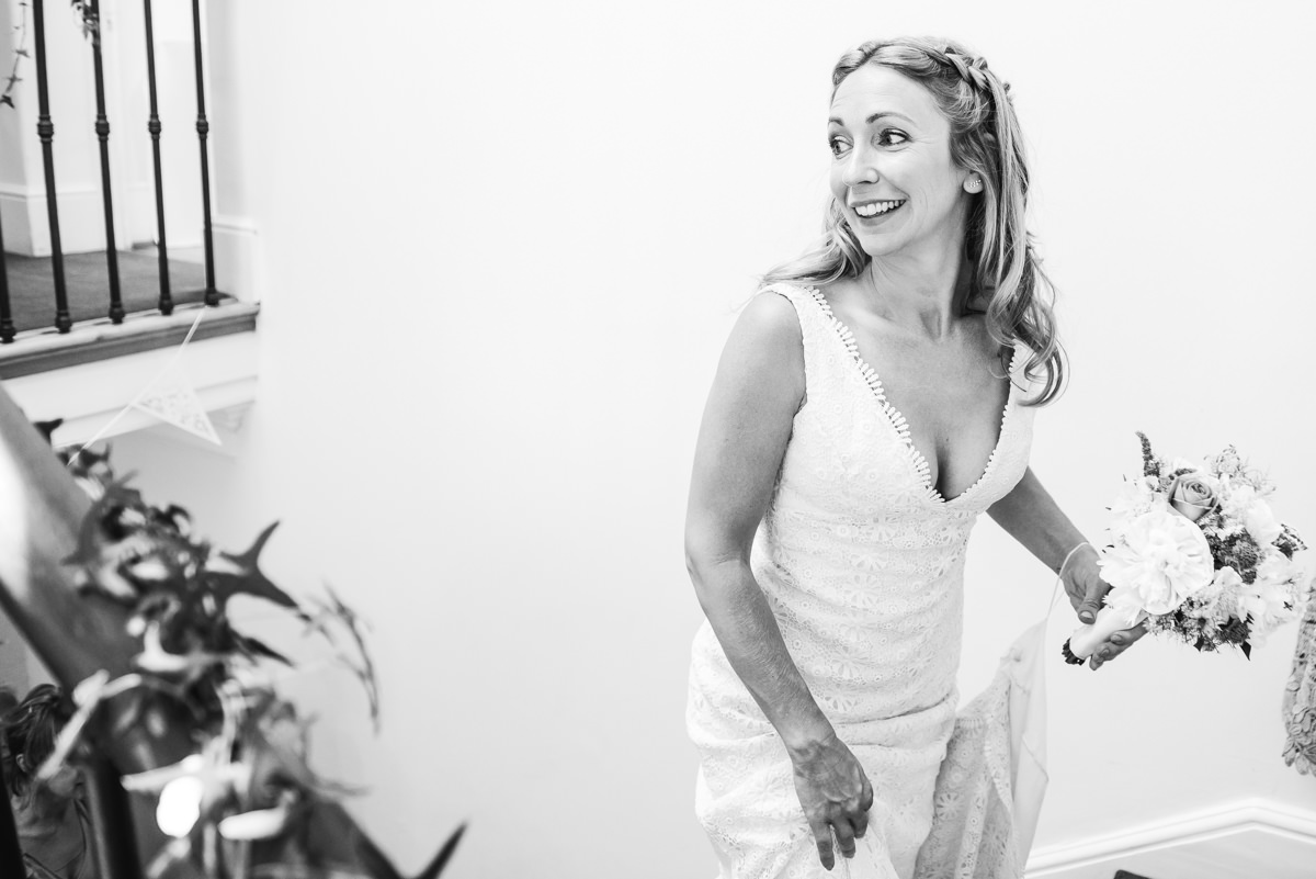 Bride excited before ceremony at Pembroke Lodge