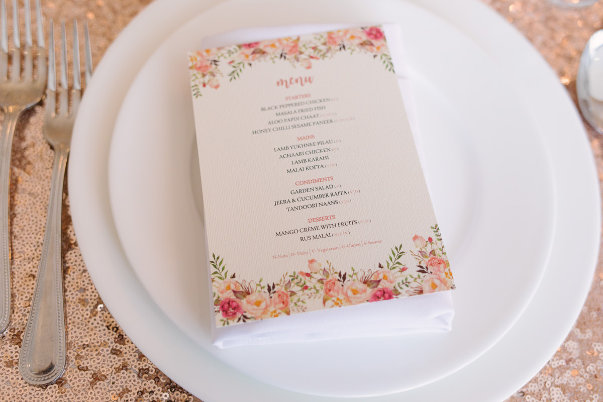 Wedding Menu Flower Theme- Froyle Park Asian Wedding Photography